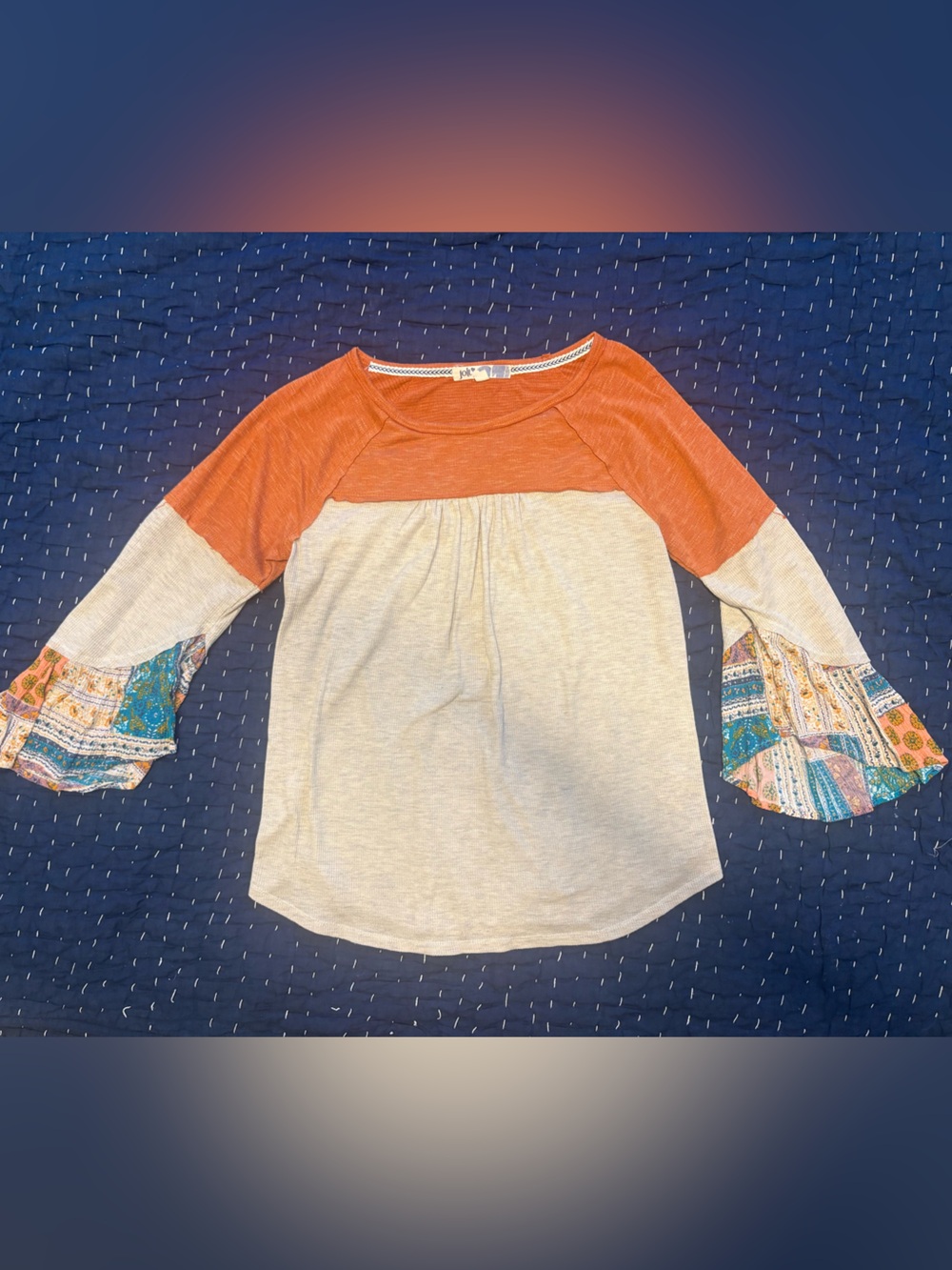 Orange & Cream Bell-Sleeve Top
